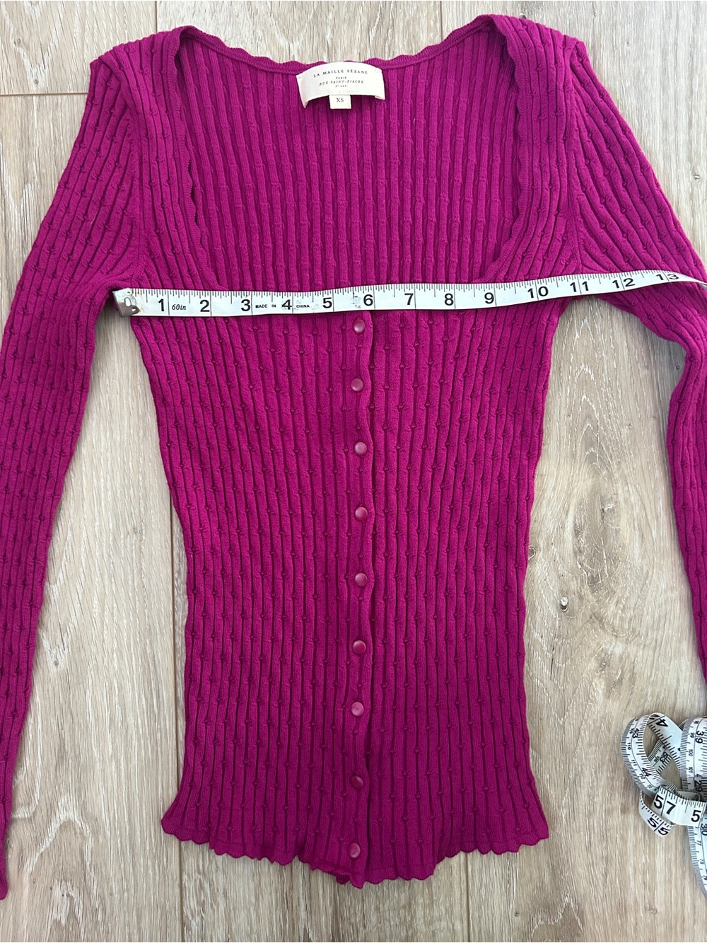 Sézane Ribbed Button-Front Long Sleeve Top - Picture 3 of 4